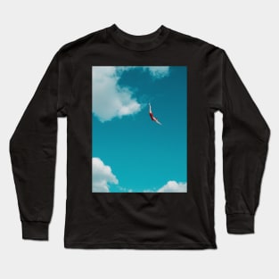 Sky Diver: Woman in Red Bathing Suit Dives Gracefully Through the Clouds Long Sleeve T-Shirt